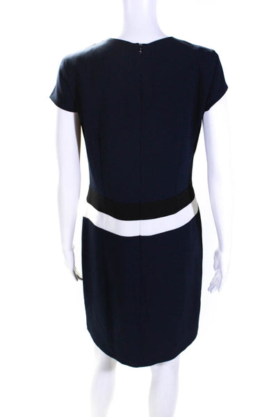 Vince Camuto Womens Cap Sleeves Knee Length Sheath Dress Navy Blue White Size 6