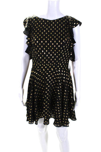 Ieena for MacDuggal Womens Polka Dot Ruffled Dress Black Gold Size 8