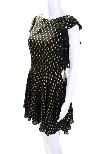 Ieena for MacDuggal Womens Polka Dot Ruffled Dress Black Gold Size 8