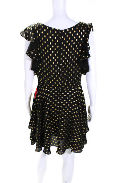 Ieena for MacDuggal Womens Polka Dot Ruffled Dress Black Gold Size 8