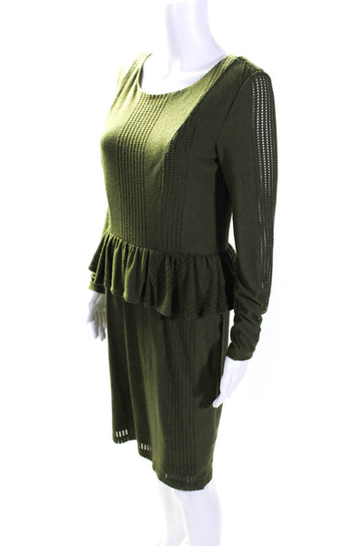 Cynthia Steffe Womens Open Knit Long Sleeves Midi Peplum Dress Green Size 6