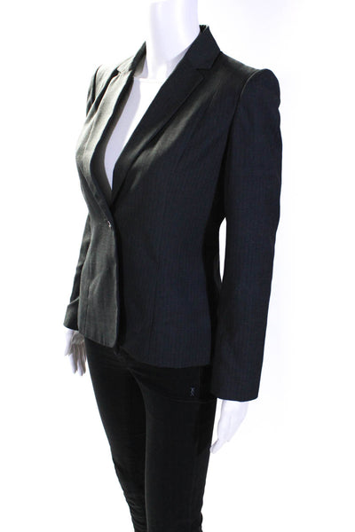 Calvin Klein Womens Striped Single Button Blazer Jacket Gray Size 4 Petite