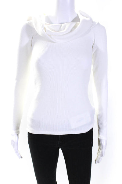 Enza Costa Womens Ribbed Long Sleeves Turtleneck Sweater White Size Small