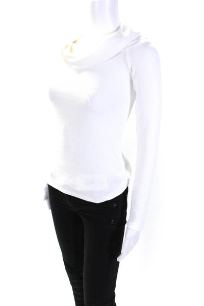 Enza Costa Womens Ribbed Long Sleeves Turtleneck Sweater White Size Small