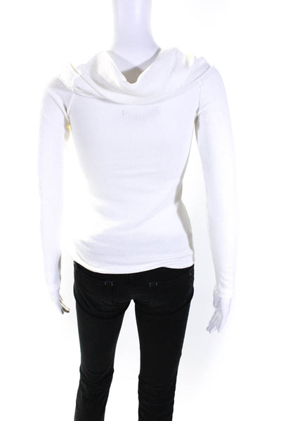 Enza Costa Womens Ribbed Long Sleeves Turtleneck Sweater White Size Small