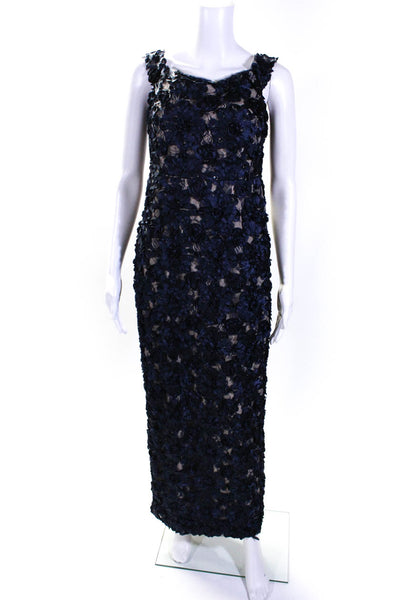 Aidan Mattox Womens Floral Applique Off The Shoulder Gown Navy Blue Size 2