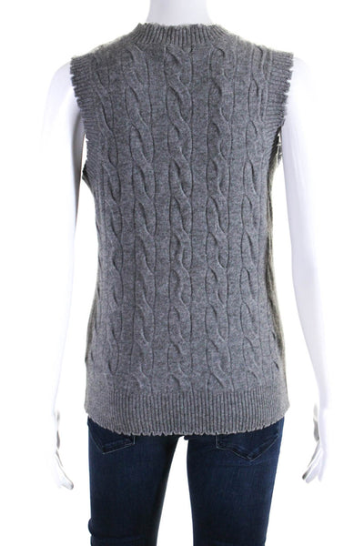 Minnie Rose Womens Distressed Hem V Neck Cable Knit Sweater Vest Gray Size XS