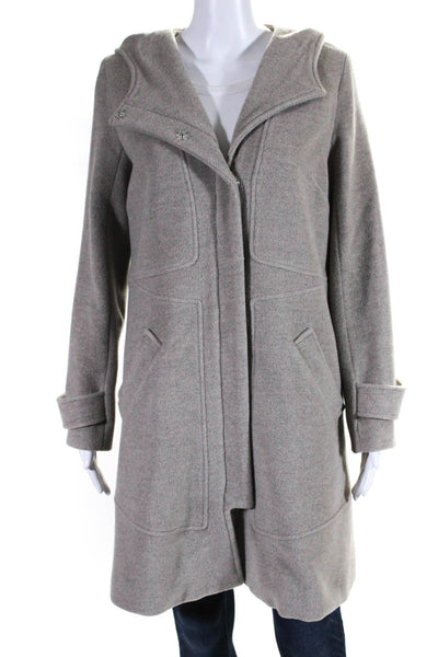 Thakoon Womens Long Wool Fleece Hooded Snap Coat Beige Size 2