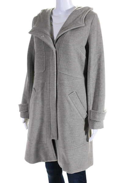 Thakoon Womens Long Wool Fleece Hooded Snap Coat Beige Size 2