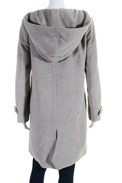 Thakoon Womens Long Wool Fleece Hooded Snap Coat Beige Size 2