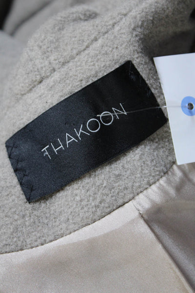 Thakoon Womens Long Wool Fleece Hooded Snap Coat Beige Size 2