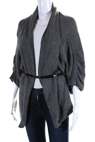 INC International Concepts Womens 3/4 Sleeve Belted Cardigan Sweater Gray Medium