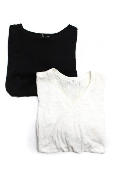 David Lerner Wilt Womens Knit Top V Neck Tee Shirt Black White XS Medium Lot 2