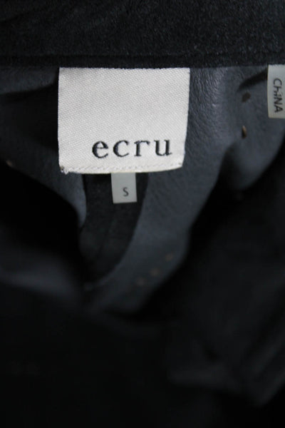 Ecru Womens Button Front Collared Laser Cut Suede Shirt Gray Size Small