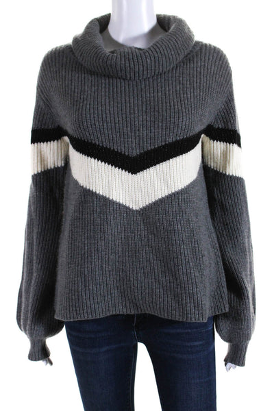 Generation Love Womens Pullover Striped Cowl Neck Sweater Gray Wool Size Large