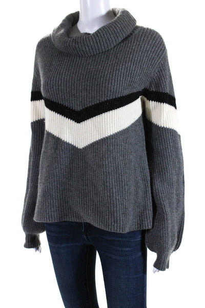 Generation Love Womens Pullover Striped Cowl Neck Sweater Gray Wool Size Large