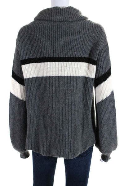 Generation Love Womens Pullover Striped Cowl Neck Sweater Gray Wool Size Large