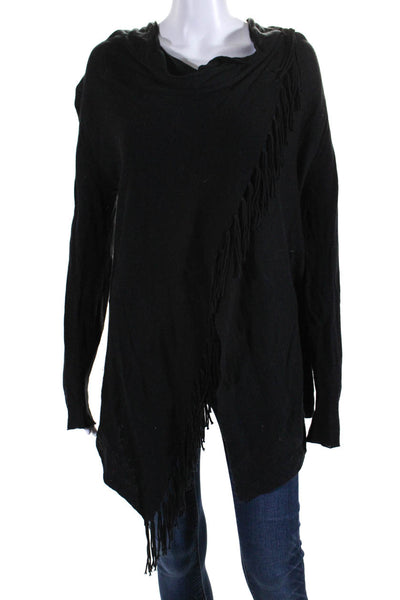 Generation Love Womens Cowl Neck Fringe Front Slit Sweater Black Cotton Size XS