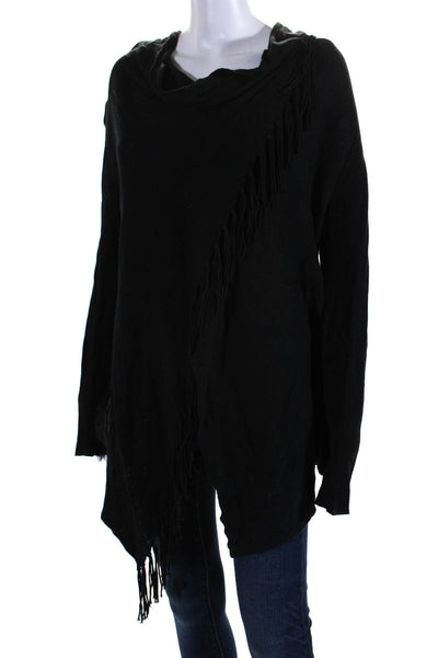 Generation Love Womens Cowl Neck Fringe Front Slit Sweater Black Cotton Size XS