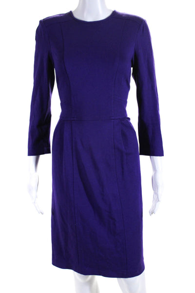 Nanette Lepore Womens Long Sleeved Pleat Knee Length A Line Dress Purple Size 6