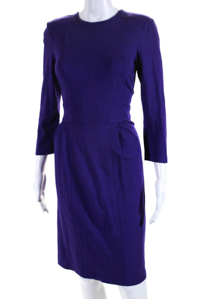 Nanette Lepore Womens Long Sleeved Pleat Knee Length A Line Dress Purple Size 6