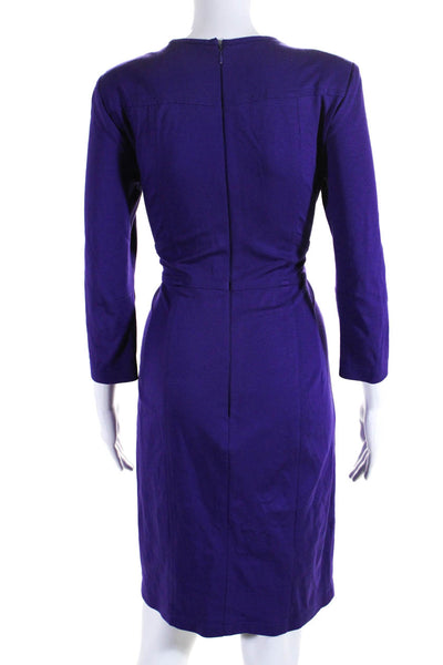 Nanette Lepore Womens Long Sleeved Pleat Knee Length A Line Dress Purple Size 6