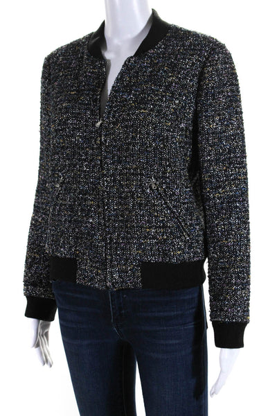 Rebecca Taylor Womens Woven Full Zippered Bomber Jacket Black Blue White Size 6