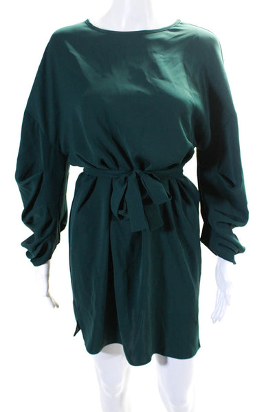 Amanda Uprichard Womens Long Sleeve Knee Length Belted Shift Dress Green Size P