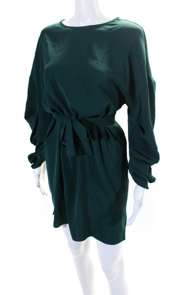 Amanda Uprichard Womens Long Sleeve Knee Length Belted Shift Dress Green Size P