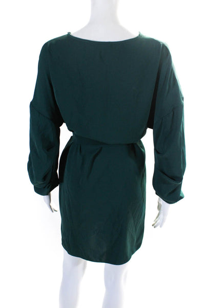 Amanda Uprichard Womens Long Sleeve Knee Length Belted Shift Dress Green Size P