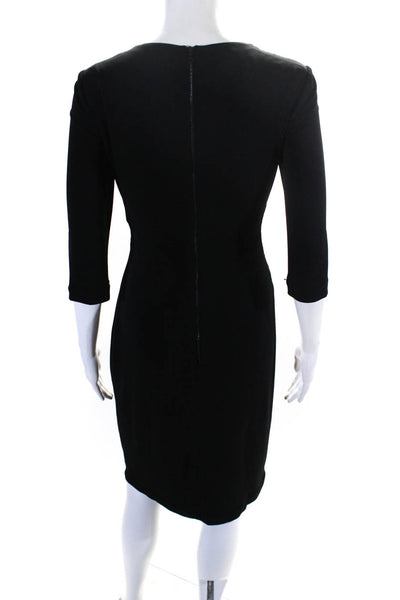 Kay Unger Womens Square Neck Long Sleeve Gathered Sheath Dress Black Size 4