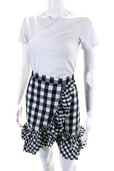 J Crew Womens Black/White Checker Print Ruffle Cotton Knee Length Skirt Size 8T