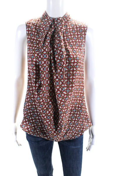 Carven Womens Orange Silk Printed Drape Detail Sleeveless Blouse Top Size 40