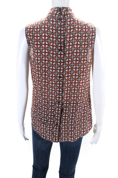 Carven Womens Orange Silk Printed Drape Detail Sleeveless Blouse Top Size 40