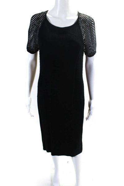 Yigal Azrouel Womens Back Zip Crew Neck Knit Sheath Dress Black Size Large