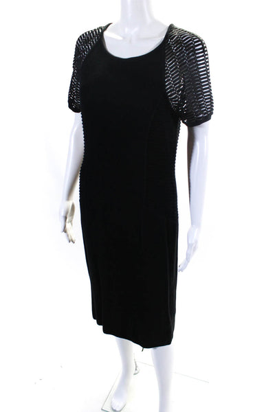 Yigal Azrouel Womens Back Zip Crew Neck Knit Sheath Dress Black Size Large