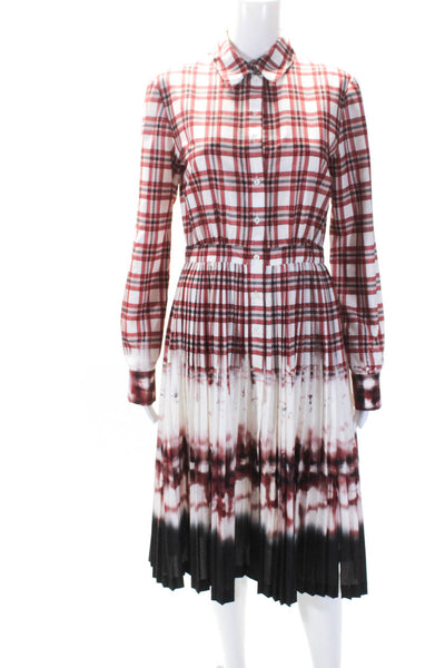 Altuzarra Womens Plaid Pleated Button Down A Line Dress Red Size EUR 38