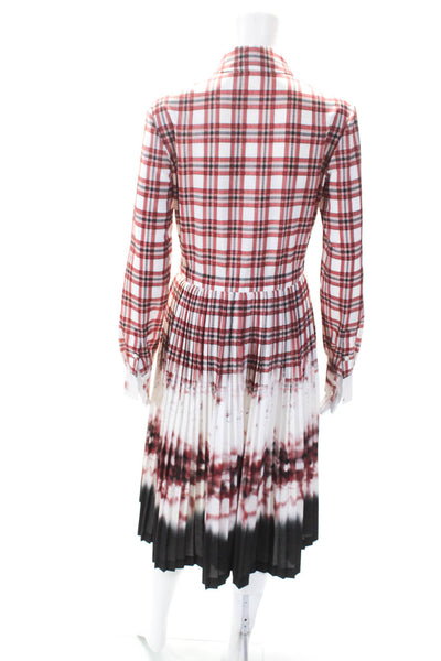 Altuzarra Womens Plaid Pleated Button Down A Line Dress Red Size EUR 38