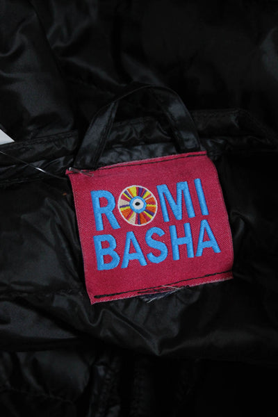 Romi Basha Womens Animal Print Round Neck Button Up Peplum Coat Black Size S