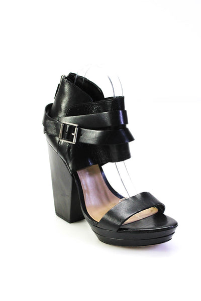 BCBG Max Azria Runway Womens Leather Open Toe Zip Up Heels Black Size 8.5M