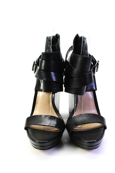 BCBG Max Azria Runway Womens Leather Open Toe Zip Up Heels Black Size 8.5M