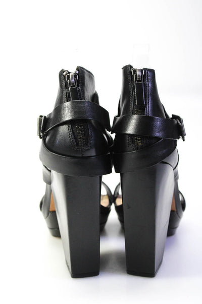 BCBG Max Azria Runway Womens Leather Open Toe Zip Up Heels Black Size 8.5M