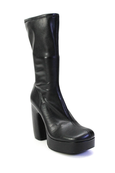 Zara Womens Leather Square Toe Platform Mid-Calf Boots Black Size 39 9 Lot 2