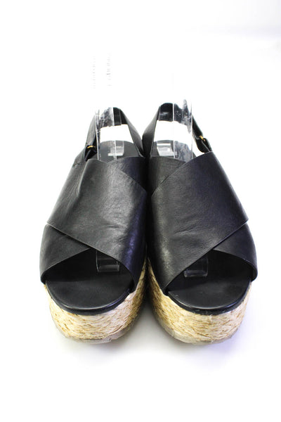 Vince Womens Cross Ankle Strap Platform Sandals Black Leather Size 8M