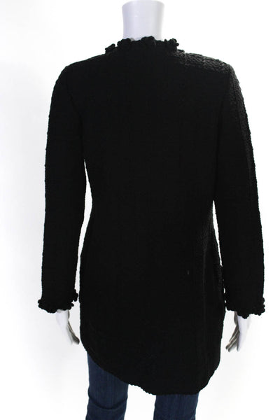 David Chase Womens Hook Front Long Sleeve Crew Neck Knit Jacket Black Size 4