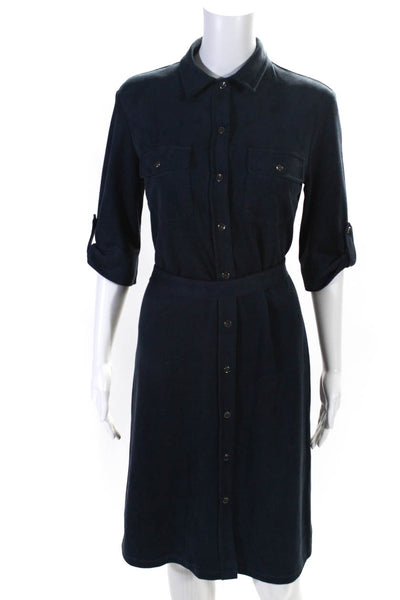 J. Mclaughlin Womens Button Front Belted Faux Suede Dress Navy Blue Size Small