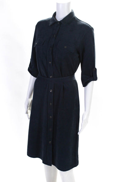 J. Mclaughlin Womens Button Front Belted Faux Suede Dress Navy Blue Size Small