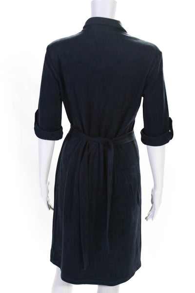 J. Mclaughlin Womens Button Front Belted Faux Suede Dress Navy Blue Size Small