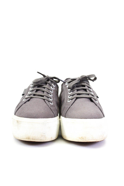 Superga Womens Lace Up Platform Low Top Sneakers Gray White Canvas Size 39