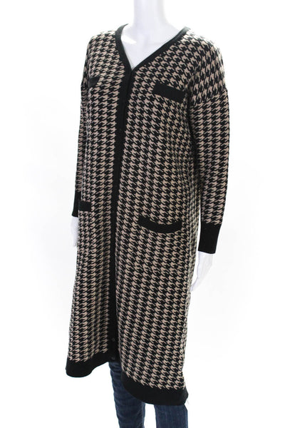 Harper Womens Button Front Houndstooth Long Cardigan Sweater Black Brown Small